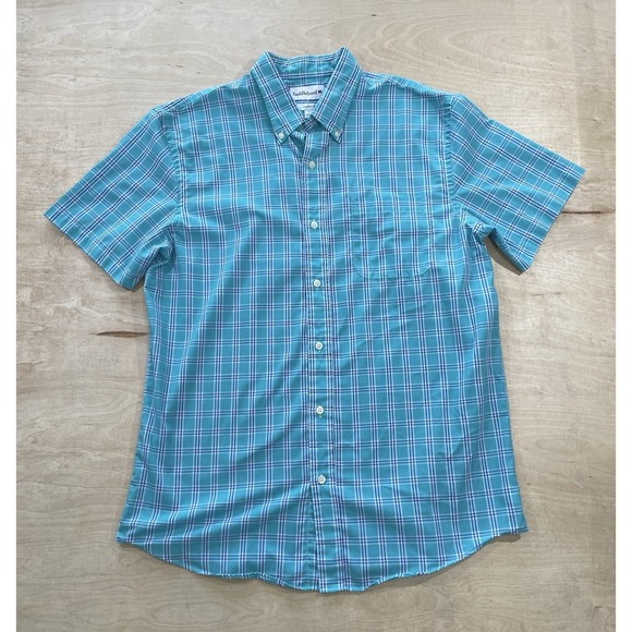 Saddlebred Button Down Short Sleeve Plaid Shirt Blue/Green Mens Size Large - Picture 1 of 7